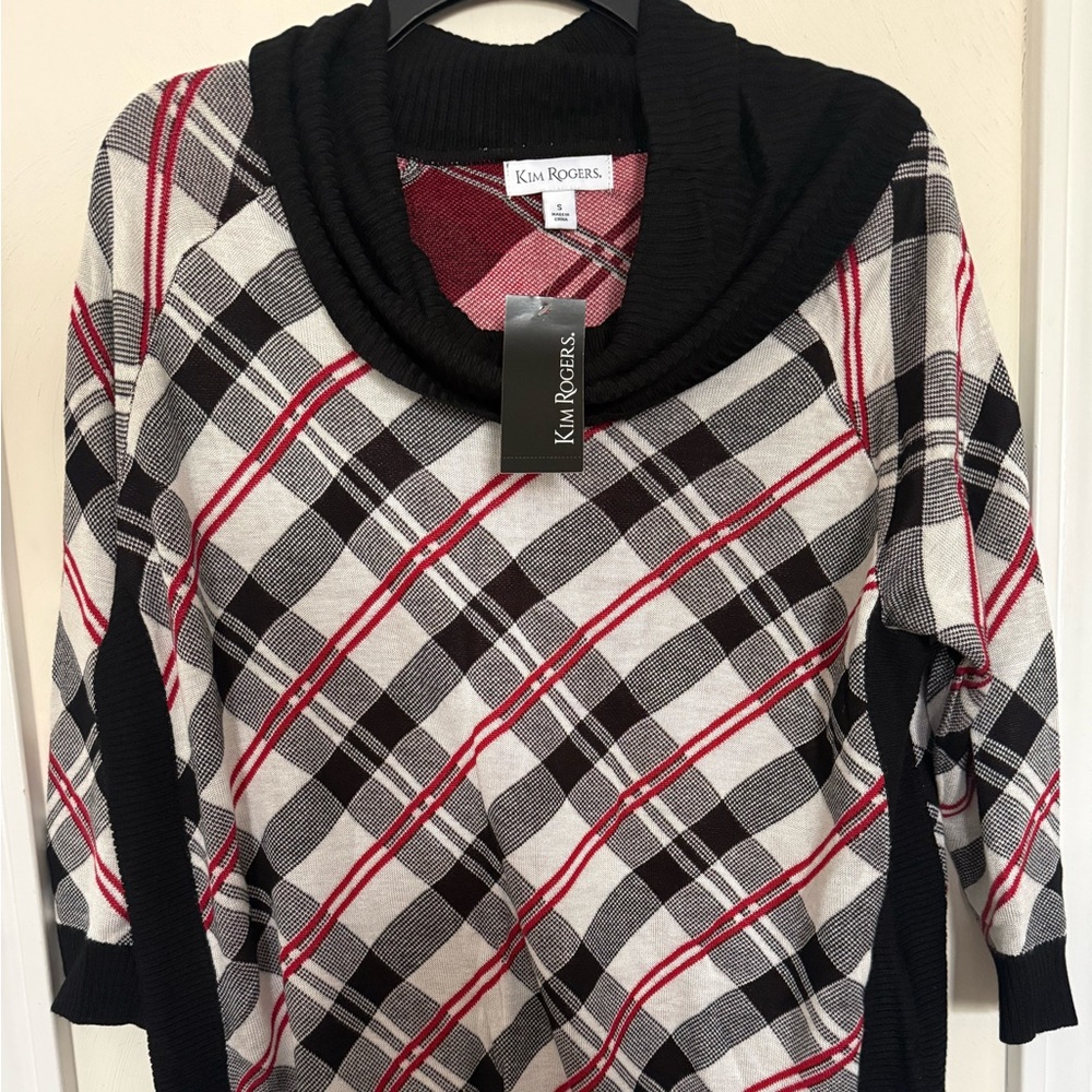 Kim Rogers Black and Red Plaid Sweater size S